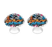 Jubonexis Pomelli rotondi per cassetti con viti, motivo con segno della pace, arte stradale, graffiti, con viti, 2 pezzi, pomelli per cassettiera, decorazione per armadio, casa, ufficio, cucina