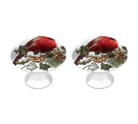 Jubonexis Pomelli rotondi per cassetti e armadietti, con viti, motivo natalizio con uccellini rossi, 2 pezzi, decorazione per armadio, casa, ufficio, cucina