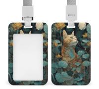 Jubonexis Porta badge con gatto soriano arancione in una foresta con luce di luna, clip retrattile, porta carte di credito, nome, badge, per lavoro, ufficio, dottore, infermiere