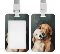Jubonexis Porta badge identificativo con due cuccioli di Golden Retriever con clip retrattile, porta carte di credito, nome, targhetta per lavoro, ufficio, dottore, infermiera