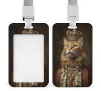 Jubonexis Porta badge identificativo con gatto arancione vestito da re con corona porta badge retrattile clip porta carte di credito protezione nome badge per lavoro ufficio medico infermiera