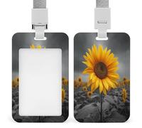 Jubonexis Porta badge identificativo con girasole in un campo, clip retrattile, porta carte di credito, nome, badge per lavoro, ufficio, dottore, infermiere