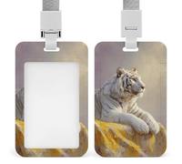Jubonexis Porta badge identificativo con tigre bianca sul tavolo, retrattile, con clip per carte di credito, nome, badge per lavoro, ufficio, dottore, infermiere