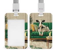 Jubonexis Porta badge vintage a forma di mucca su un divano verde, clip retrattile, porta carte di credito, nome, targhetta per lavoro, ufficio, dottore, infermiera