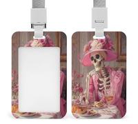Jubonexis Porta badge vintage con scheletro in un abito vittoriano rosa con clip retrattile porta carte di credito porta badge nome etichetta per lavoro ufficio medico infermiera