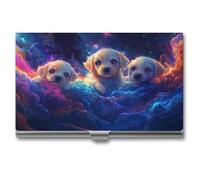 Jubonexis Porta biglietti da visita con 3 cuccioli magici colori neon, tascabile, sottile, in metallo, per donne e uomini