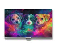 Jubonexis Porta biglietti da visita con 3 simpatici cuccioli magici, tascabile, sottile, in metallo, per donne e uomini