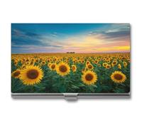 Jubonexis Porta biglietti da visita con campo di girasoli sotto il tramonto del cielo, tascabile, sottile, in metallo, per donne e uomini
