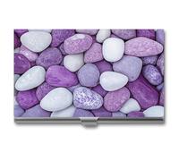 Jubonexis Porta biglietti da visita con ciottoli viola e bianchi, tascabile, sottile, in metallo, per donne e uomini