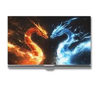 Jubonexis Porta biglietti da visita con due draghi arancione e blu, tasca sottile, in metallo, per donne e uomini