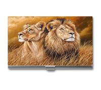 Jubonexis Porta biglietti da visita con due leoni, tasca sottile in metallo per donne e uomini