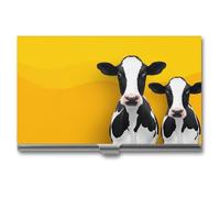 Jubonexis Porta biglietti da visita con due mucche, tasca sottile, in metallo, per donne e uomini