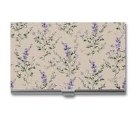 Jubonexis Porta biglietti da visita con fiori di campo verde lavanda e salvia, tascabile, sottile, in metallo, per donne e uomini