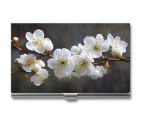 Jubonexis Porta biglietti da visita con fiori di prugna, tascabile, sottile, in metallo, per donne e uomini