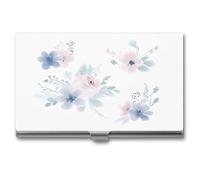 Jubonexis Porta biglietti da visita con motivo floreale rosa pastello e blu, tascabile, sottile, in metallo, per donne e uomini