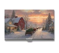 Jubonexis Porta biglietti da visita con scena natalizia con cavalli, sottile, in metallo, per donne e uomini