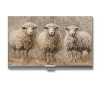 Jubonexis Porta biglietti da visita con tre pecore, tasca sottile in metallo per donne e uomini