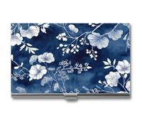 Jubonexis Porta biglietti da visita giapponese con fiori e foglie bianche, tascabile, sottile, in metallo, per donne e uomini