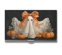 Jubonexis Porta biglietti da visita vintage con fantasma stravagante e floreale in pizzo, tascabile, sottile, in metallo, per donne e uomini