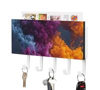 Jubonexis Portachiavi astratto colorato viola viola arancione per organizer da parete con 5 ganci portachiavi in acrilico per ingresso a casa ufficio