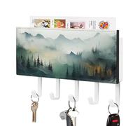 Jubonexis Portachiavi astratto minimalista verde foresta per organizer per posta da parete con 5 ganci portachiavi in acrilico per ingresso di casa ufficio