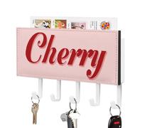 Jubonexis Portachiavi con testo ciliegia su rosa, per organizer da parete per posta, con 5 ganci, in acrilico, per casa, ufficio, ingresso