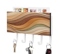 Jubonexis Portachiavi in legno astratto con texture artistica per organizer da parete con 5 ganci portachiavi in acrilico per ingresso a casa e ufficio