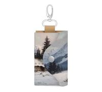Jubonexis Portachiavi vintage in pelle PU con scritta "Old Log Cabin in the Snowy Mountain", per uomo e donna