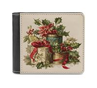 Jubonexis Portafogli a due ante con scatole vintage, nastri, fiori vittoriani, in morbida pelle PU, portamonete, porta carte di credito, sottile, per uomini e donne