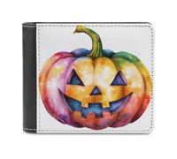 Jubonexis Portafogli bicolore in morbida pelle PU con zucca di Halloween, portamonete e carte di credito, portafoglio sottile per carte di credito e banconote per uomini e donne