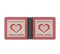 Jubonexis Portafogli bifold in morbida pelle PU con cornice a forma di cuore rosso e rosa a righe, portamonete, porta carte di credito, sottile, per uomini e donne
