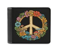 Jubonexis Portafogli bifold retrò con simbolo della pace con funghi e fiori in morbida pelle PU, portamonete e carte di credito, porta carte di credito sottile, per uomini e donne