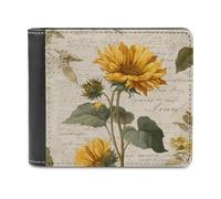 Jubonexis Portafogli bifold vintage con motivi girasoli su sfondo beige, in morbida pelle PU, portamonete e carte di credito, porta carte di credito sottile, per uomini e donne