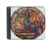 Jubonexis Portafoglio a due ante in morbida pelle PU con drago fantasy su vecchi libri, portamonete, porta carte di credito, portafoglio sottile per uomini e donne