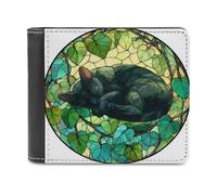 Jubonexis Portafoglio a due ante in morbida pelle PU con gatto nero in vetro colorato, portamonete, porta carte di credito, porta carte di credito sottile, per uomini e donne