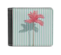 Jubonexis Portafoglio a due ante minimalista, in morbida pelle ecologica in poliuretano, con strisce rosa palma verde menta, portamonete, porta carte di credito, sottile, per uomini e donne