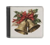 Jubonexis Portafoglio a due ante vintage con campanelle di Natale, in morbida pelle PU, portamonete, porta carte di credito, sottile, per uomini e donne