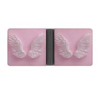 Jubonexis Portafoglio bifold con ali d'angelo bianche 3D su rosa in morbida pelle PU, portamonete e carte di credito, porta carte di credito sottile, per uomini e donne
