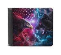 Jubonexis Portafoglio bifold con bandiera patriottica aquila contro lupo nero, in morbida pelle PU, portamonete e carte di credito, porta carte di credito sottile, per uomini e donne