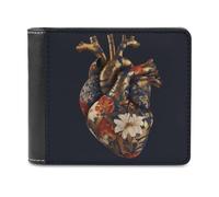 Jubonexis Portafoglio bifold con cuore umano con motivo floreale dorato in morbida pelle PU, portamonete, porta carte di credito, portafoglio sottile per uomini e donne