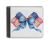 Jubonexis Portafoglio bifold con due bandiere americane incrociate con fiocco, in morbida pelle PU, portamonete e pass di credito, porta carte di credito sottile, per uomini e donne