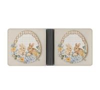 Jubonexis Portafoglio bifold con due coniglietti pasquali, fiori e uova su marrone chiaro, in morbida pelle PU, portamonete, porta carte di credito, sottile, per uomini e donne