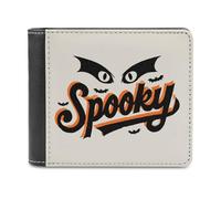 Jubonexis Portafoglio bifold con due occhi spettrali di Halloween, con ali di pipistrello, in morbida pelle PU, portamonete, porta carte di credito, sottile, per uomini e donne