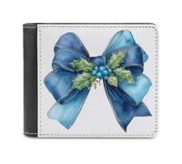 Jubonexis Portafoglio bifold con fiocco a tema costiero blu navy con agrifoglio in morbida pelle PU, portamonete porta carte di credito, portafoglio sottile resistente per uomini e donne
