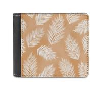 Jubonexis Portafoglio bifold con foglie di palma su una morbida pelle ecologica in poliuretano beige, portamonete, porta carte di credito, porta carte di credito sottile, per uomini e donne