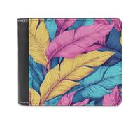 Jubonexis Portafoglio bifold con foglie tropicali in morbida pelle PU rosa, giallo, verde acqua, portamonete, porta carte di credito, sottile, per uomini e donne