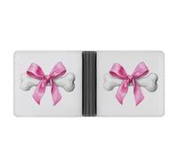 Jubonexis Portafoglio bifold con osso di cane bianco con un grande fiocco rosa in morbida pelle PU, portamonete porta carte di credito, portafoglio sottile resistente per uomini e donne