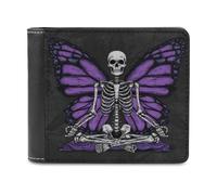 Jubonexis Portafoglio bifold con scheletro umano in posa da meditazione in morbida pelle PU, portamonete e carte di credito, porta carte di credito sottile, per uomini e donne