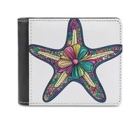 Jubonexis Portafoglio bifold con stella marina con motivi floreali vintage in morbida pelle PU, portamonete e carte di credito, portafoglio sottile per uomini e donne