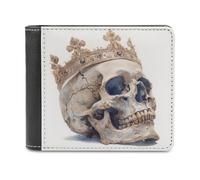 Jubonexis Portafoglio bifold con teschio rotto che indossa una corona, in morbida pelle PU, portamonete, porta carte di credito, portafoglio sottile per uomini e donne